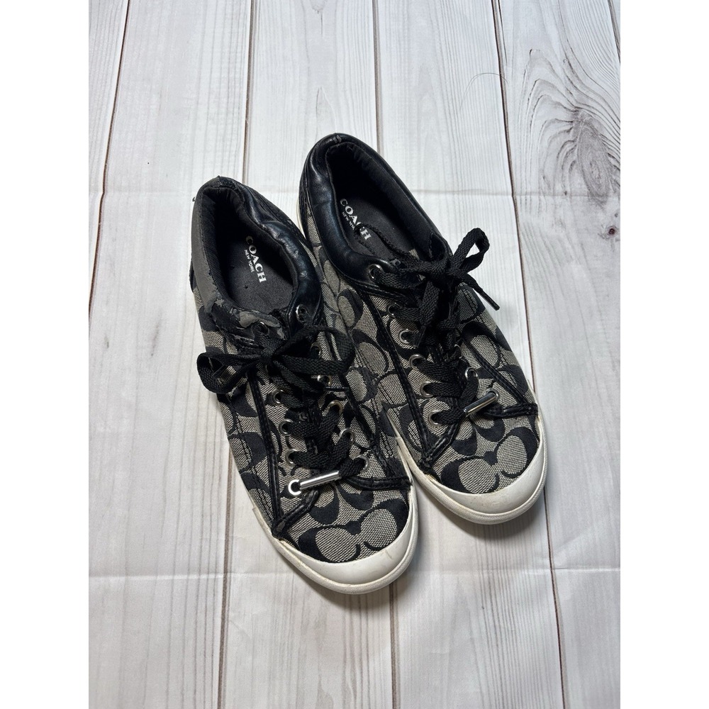Women's Coach Francesca Sneakers Black Logo Canvas Leather 8